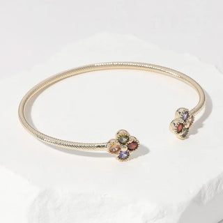 Colorful CZ Stone Quatrefoil Tip Small Cuff Bracelet
