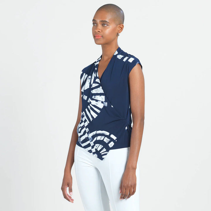 Track Print Cross Over Soft Knit Pull-Over Top
