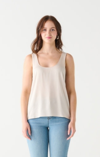 Sleeveless Scoop Neck Silky Blouse, Pearl
