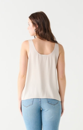Sleeveless Scoop Neck Silky Blouse, Pearl