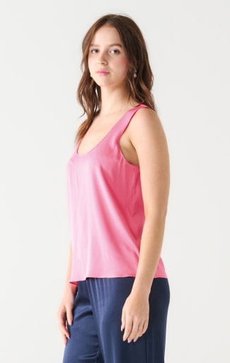 Sleeveless Scoop Neck Silky Blouse, Bright Pink