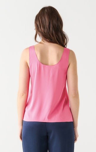 Sleeveless Scoop Neck Silky Blouse, Bright Pink