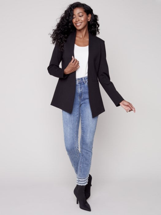 Collarless Ponte Knit Blazer