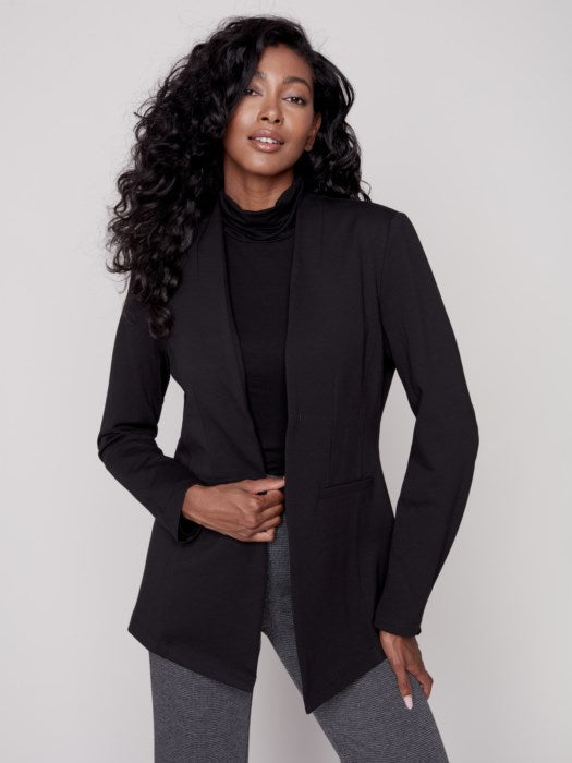 Collarless Ponte Knit Blazer
