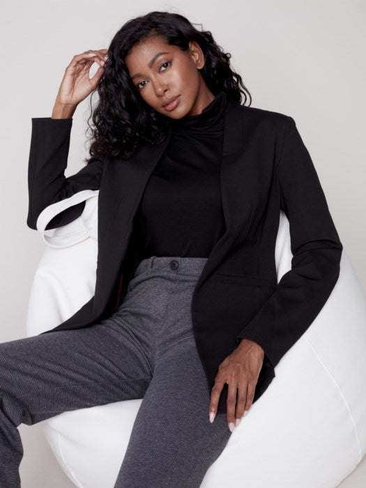Collarless Ponte Knit Blazer