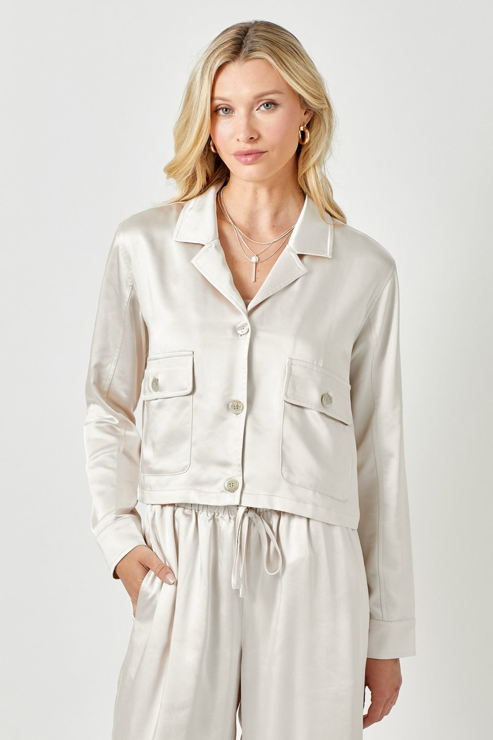Button Up Cocktail Satin Jacket