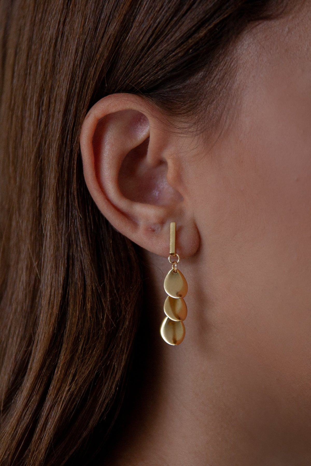 Dainty Tiered Dangle Earrings, 18K Gold