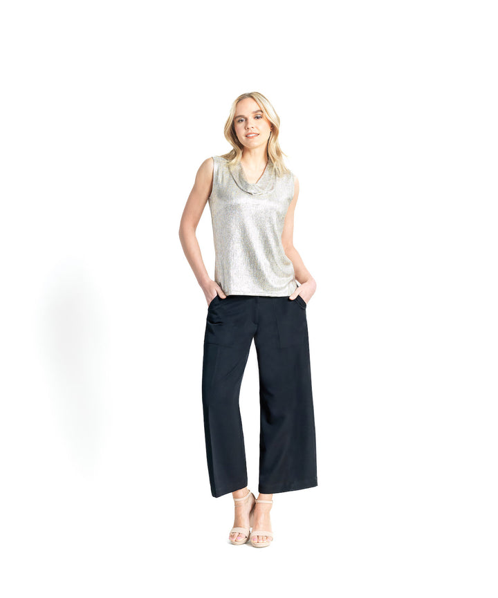 Drape Neck Sleeveless Shimmer Top, Champagne