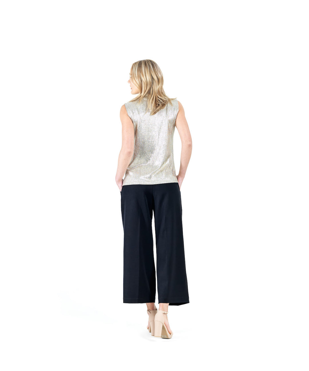 Drape Neck Sleeveless Shimmer Top, Champagne