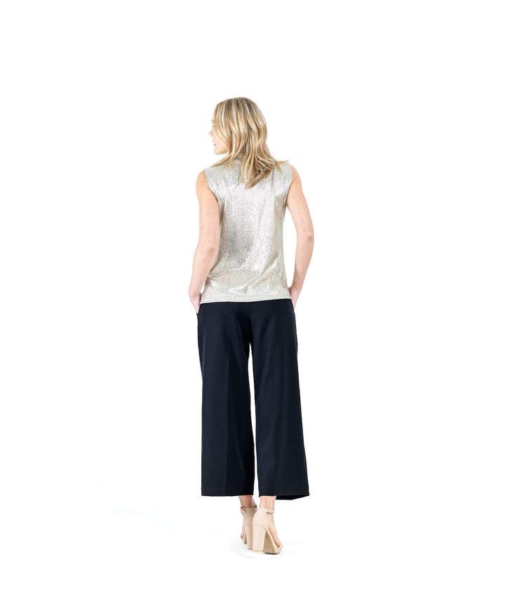 Drape Neck Sleeveless Shimmer Top, Champagne