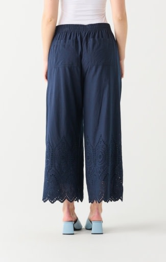 Eyelet Detailed Scallop Flowy Pant, Navy