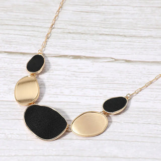 Faux Leather Metal Plate Collar Necklace Jet Black