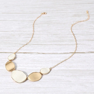 Faux Leather Metal Plate Collar Necklace White