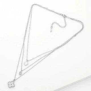 3 Layer Necklace Dainty Mother of Pearl Quatrefoil Stainless Steel Chain