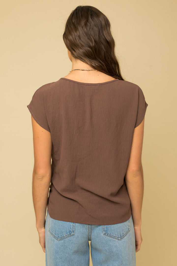 Faux Knotted Tucked Blouse, Brown