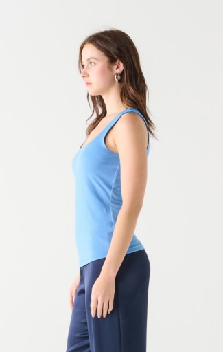 Double Lined Square Neck Soft Knit Tank , Ocean