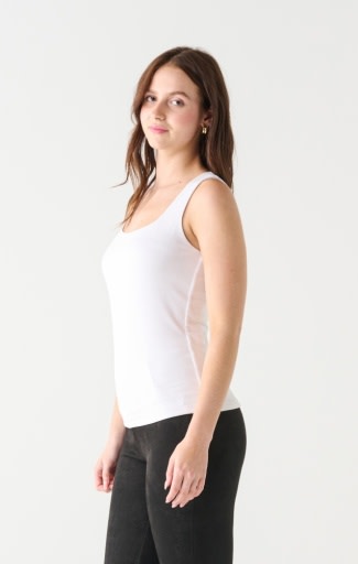 Double Lined Square Neck Soft Knit Tank , White