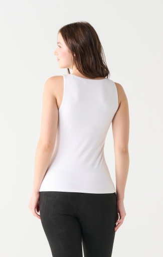 Double Lined Square Neck Soft Knit Tank , White