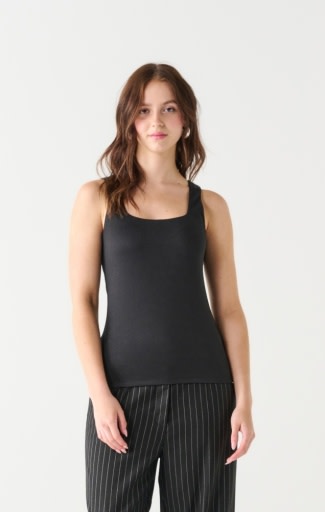 Double Lined Square Neck Soft Knit Tank , Black