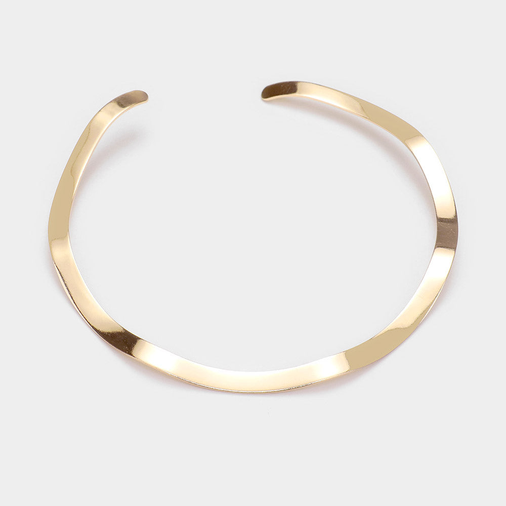 Flat Wavy Open Choker Necklace, Gold