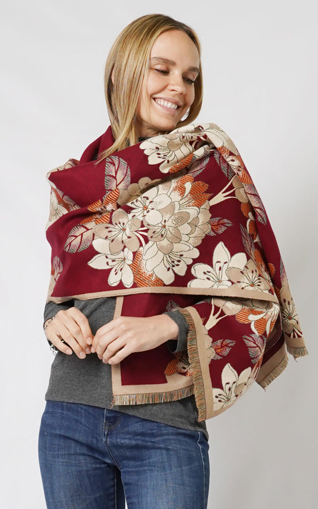 Luxe Floral Print Scarf, Burgundy