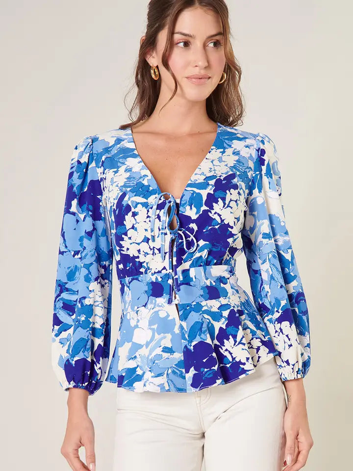 Gypsum Berry Floral Long Sleeve Inset Blouse