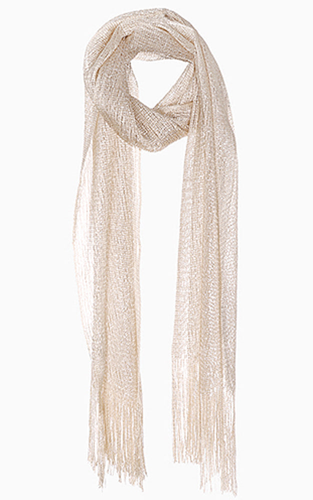 Lightweight Metallic Scarf Wrap w/ Fringe, Champagne