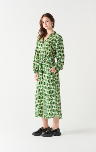 Geometric Shirt Dress with Pockets, Moss Green