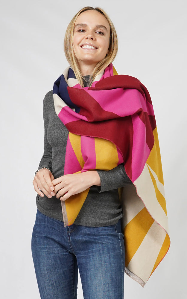 Geometric Pashmina Scarf, Mustard/Fuchsia