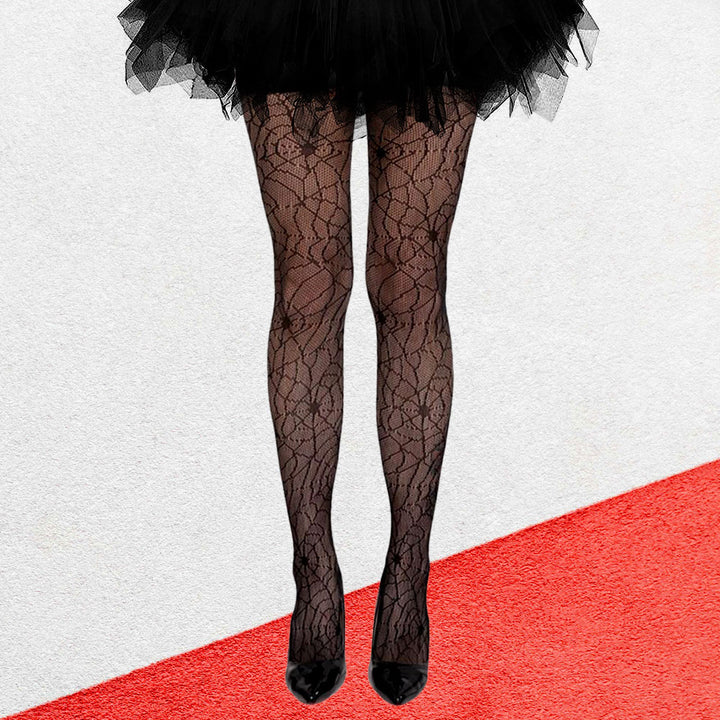 Halloween Cobweb Patterned Tights, Black