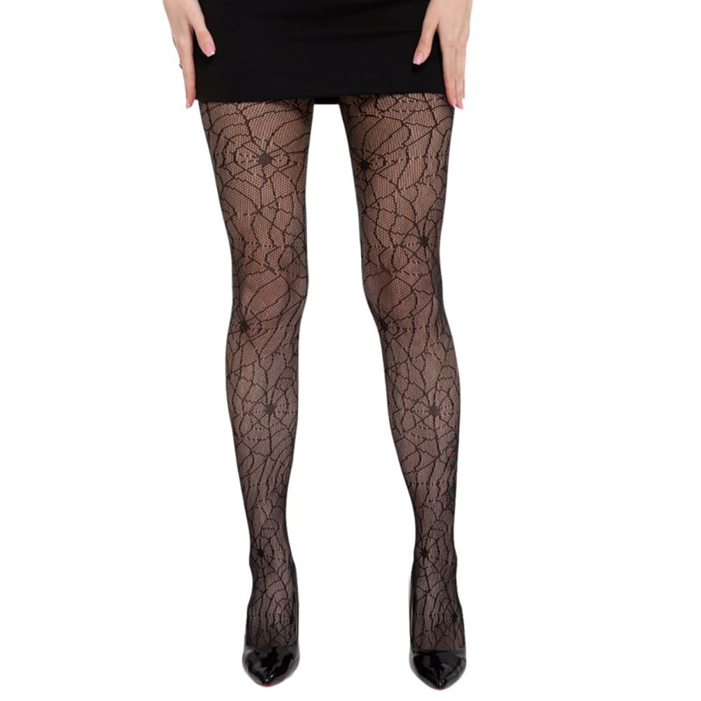 Halloween Cobweb Patterned Tights, Black
