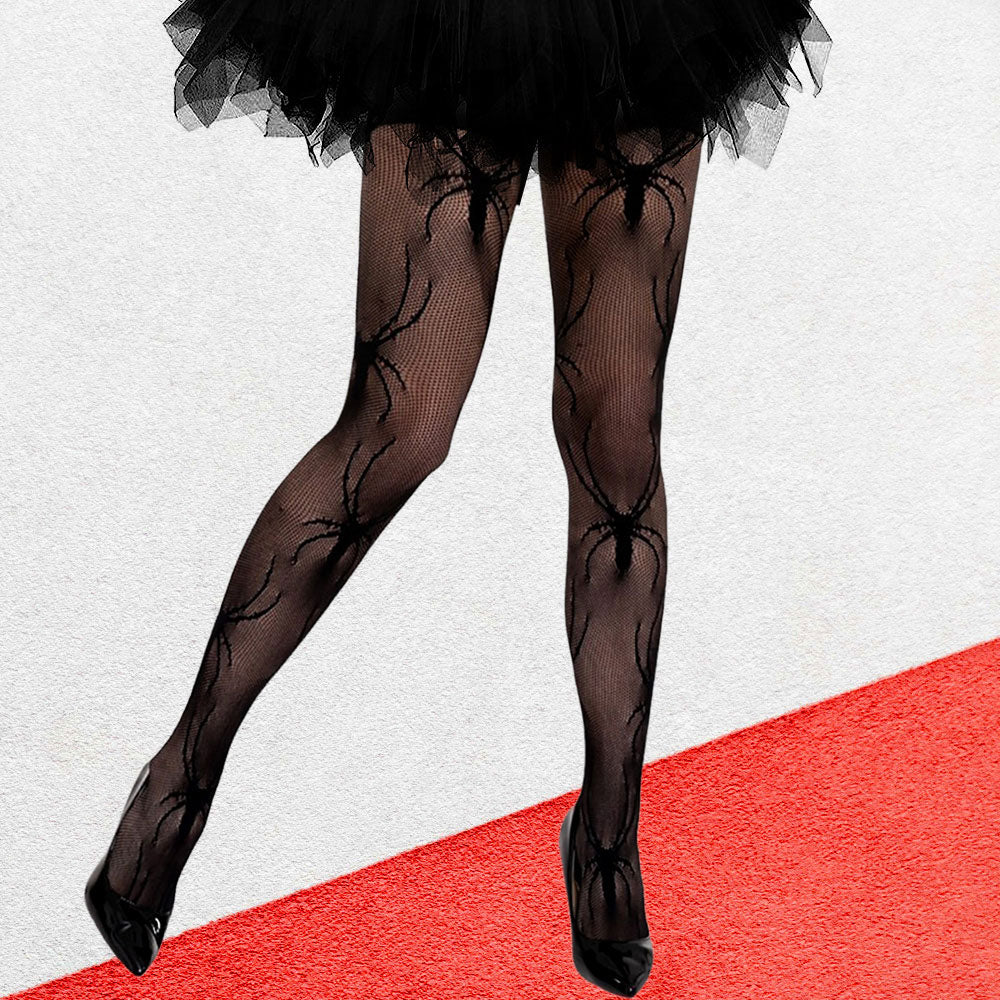 Halloween Spider Fishnet Stockings, Black
