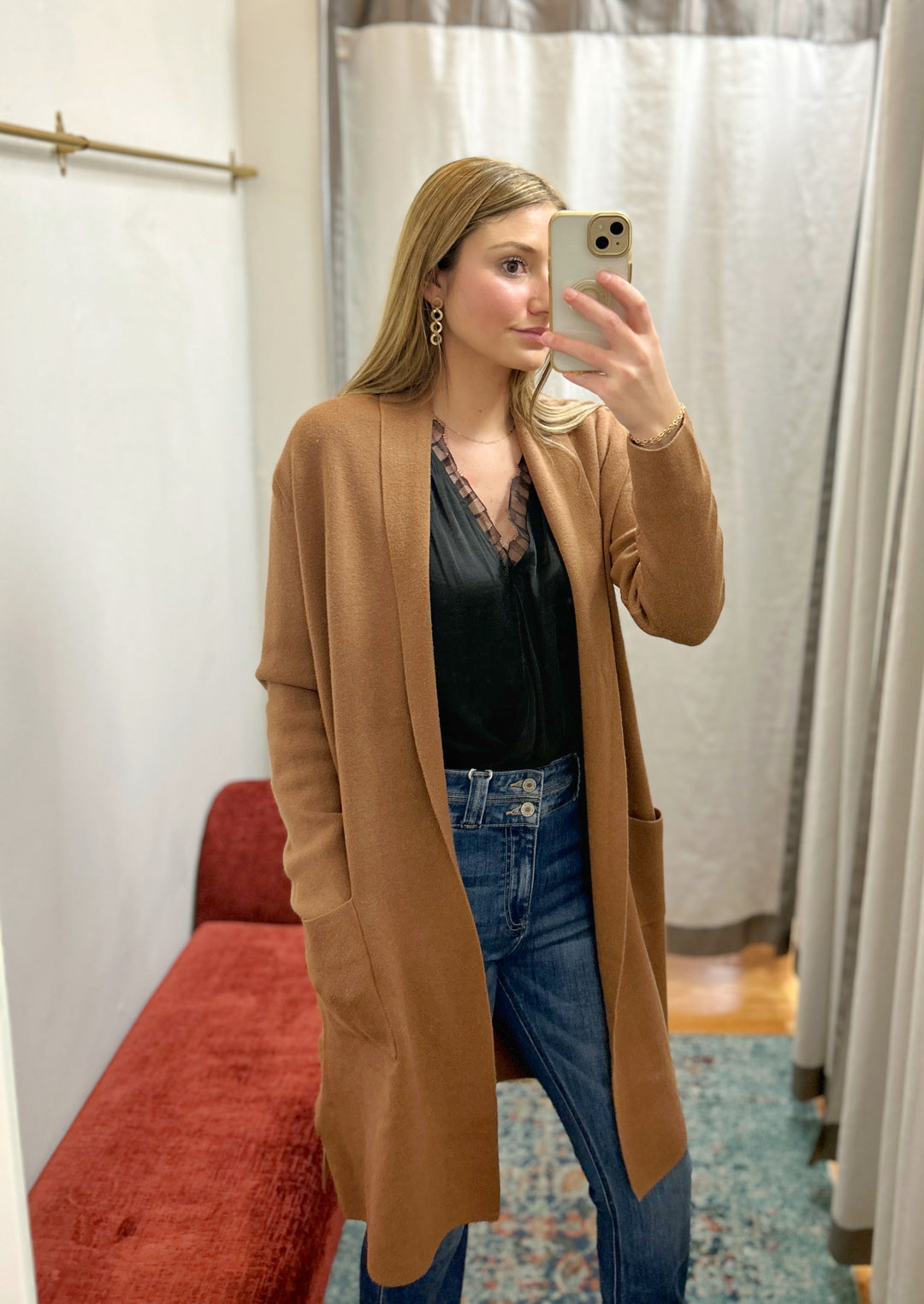 Long Felt Cardigan, Camel