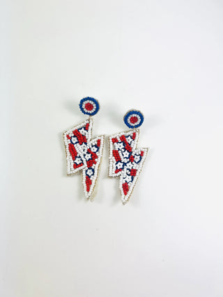Beaded Lightning Bolt Earring Red White & Blue