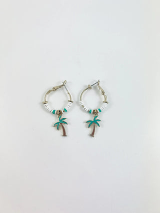 Gold Beaded Hoop with Palm Tree Charm