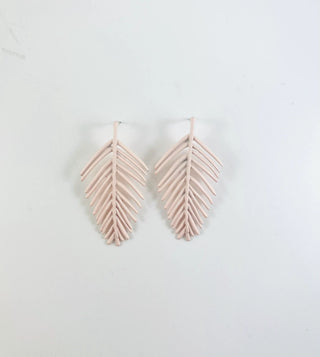 Enamel Earrings Palm Leaf Baby Pink