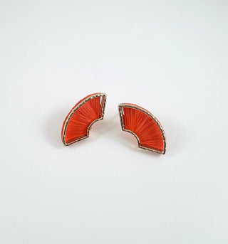 Orange Raffia Crescent Earrings Gold