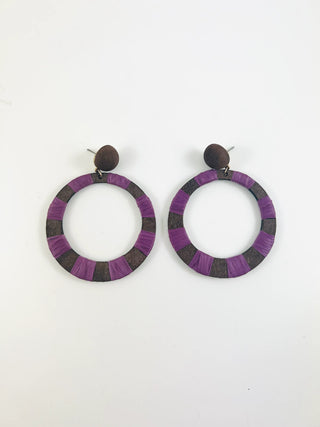 Purple Threaded Boho Wooden Hoop Earrings Statement