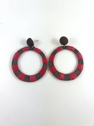 Red Threaded Boho Wooden Hoop Earrings Statement