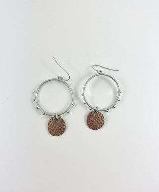 Studded Hoop with Hammered Metal Charm Earring