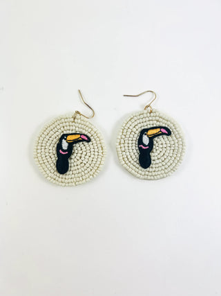 Toucan Beaded Earrings Statement White