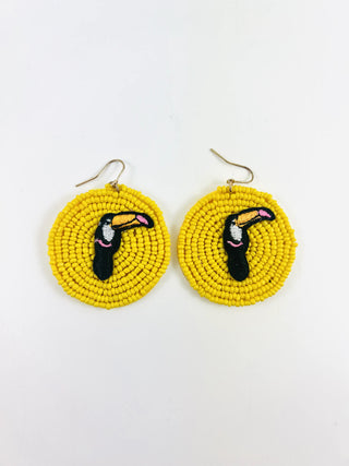Toucan Beaded Earrings Statement Yellow