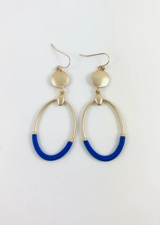 Royal Blue and Gold Oval Shape Dangle Earring