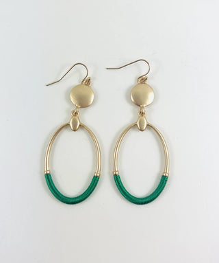 Kelly Green and Gold Oval Shape Dangle Earring