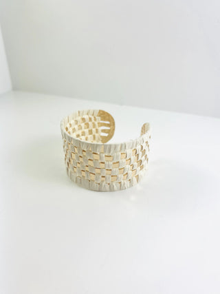 White Raffia Woven Gold Cuff