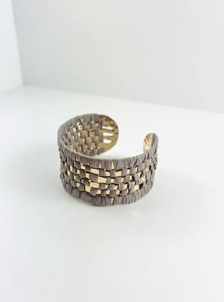 Grey Raffia Woven Gold Gold Woven Cuff