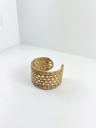 Tan Raffia Woven Gold  Woven Cuff
