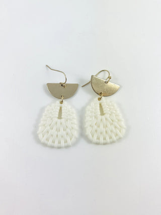 White Woven Textured Dangle Earrings Plastic