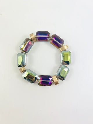 Cut Glass Beaded Statement Bracelet Olive and Plum