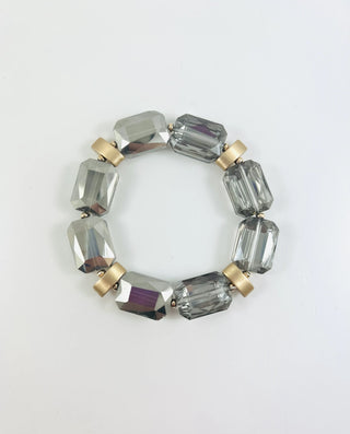 Cut Glass Beaded Statement Bracelet Hematite Gray